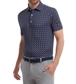 FootJoy Men's Leaping Dolphins Print Lisle Golf Polo Shirt -All Golf Shop 0074794 footjoy mens leaping dolphins print lisle golf polo shirt
