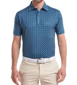 FootJoy Men's Leaping Dolphins Print Lisle Golf Polo Shirt -All Golf Shop 0074799 footjoy mens leaping dolphins print lisle golf polo shirt