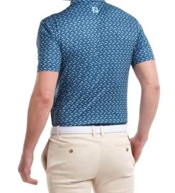 FootJoy Men's Leaping Dolphins Print Lisle Golf Polo Shirt -All Golf Shop 0074800 footjoy mens leaping dolphins print lisle golf polo shirt